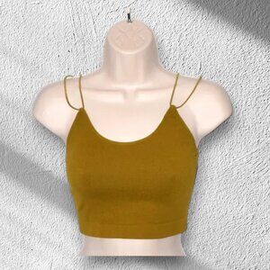 NWT ANWND Crop Halter Top Double Spaghetti Straps Scoop Neck Olive Green